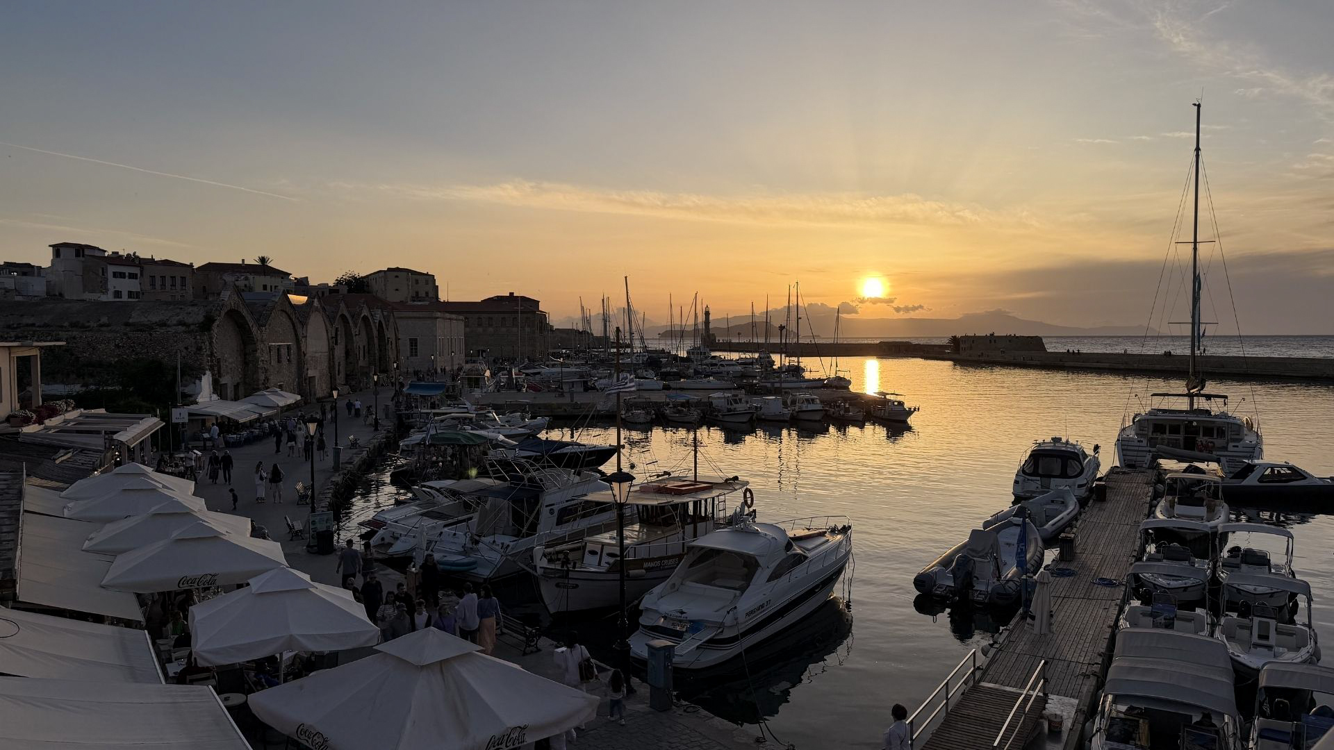 Sunset over the Venetian harbour in Chania, Crete